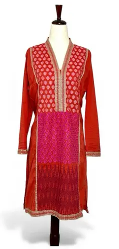 Khaadi Pret Embroidered Pakistani Kurta in Shades of Red, Pink, Orange, size 14 Red