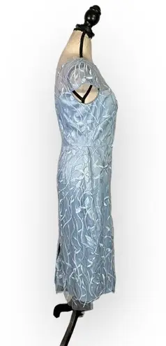 Eliza J Sheath Midi Dress Women's 4 Sky Blue Embroidered Floral Cap Sleeve NWT