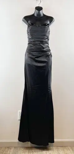 Cefian Strapless Corset High Slit Maxi Satin Gown Dress Black Large