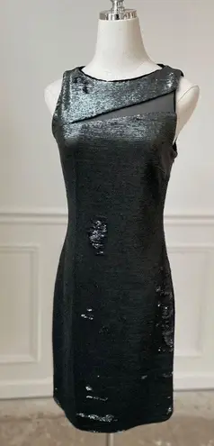 Julia Jordan Murky Green Black Mesh Cutout Sequin Sheath Dress S