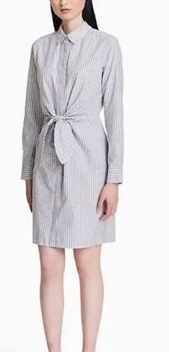 Calvin Klein 🛍️  Gray White Striped Button Up Tie-front Shirt Dress Size 4 NWT thumbnail 1