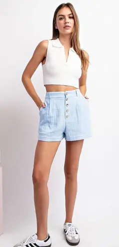 ee:some Periwinkle High Waisted Button Up Shorts