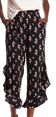 Melrose and Market Floral Black Ruffle Pants Size X-Large