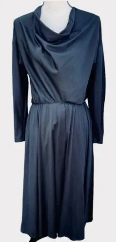 Vintage 70s 80s Gisele Black Long Sleeve Poleyester Dress Disco A Line Skirt M Size M