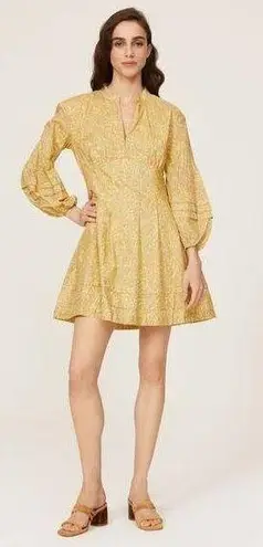 Derek Lam COLLECTIVE Paisley Yellow Floral Puff Sleeves Flared Hemline Dress 48