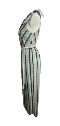 Lela Rose Stripped V Neck Bow Tie Belted Wide Leg Jumpsuit Size 2