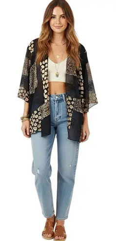 Women’s Kimono Cardigan Duster Sz Medium Sheer Boho Goth Safari Floral Leopard