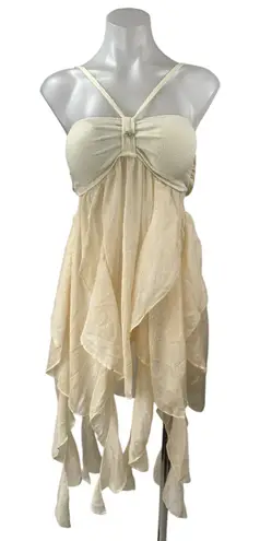 NEW Pinlang Cream Layered Sleeveless Halter Beach Swim Cover Up Dress Size S