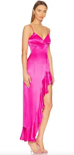 Bardot Revolve Ember Midi Dress Hot Pink High Low Asymmetrical V-Neck Large Sexy