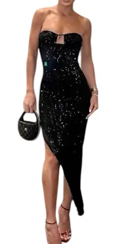 Camila Coelho Mackenzie Black Sequin Corset Strapless Dress NYE Dress XS