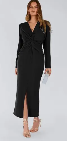 PRETTYGARDEN Women's Spring Fall Fashion Long Puff Sleeve Maxi Dresses V Neck Twist Front Formal Dress with Slit