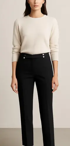 Veronica Beard Black Slim Ankle Pants – Size 6 Flat Front with Silver Buttons