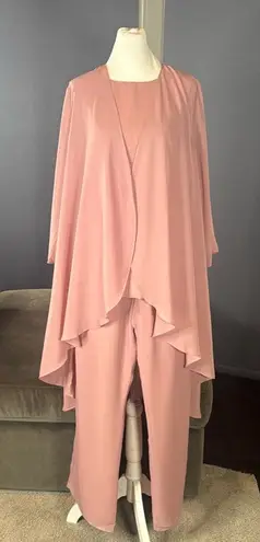 Women’s Chiffon 3 Piece Party Formal Mother of the Bride Pants Suit Size 12 NEW Pink