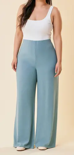 21 Saints Women’s Palazzo Wide Leg Pants Size M Mint Green High Waist Trousers Blue Size M