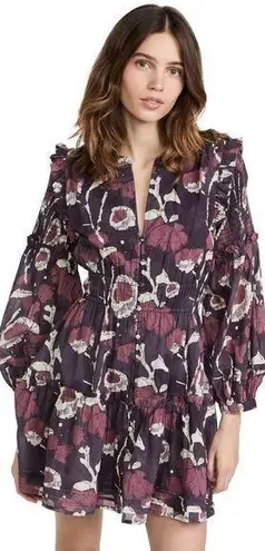 Cleobella Rainey Long Sleeve Smocked Mini Dress Abstract Print Purple Small S