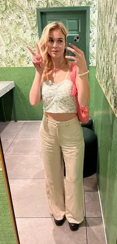 ANINE BING Women's Off-White Wide-Leg Front Zipper Lyra Trousers Pants Size 34