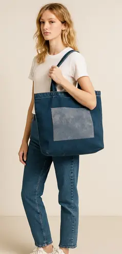 Vintage Denim Tote Bag | Minimalist Blue Jean Shopper | 90s Casual Carryall Tote