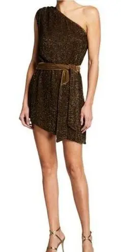 Retrofête Retrofete Ella Sequin Dress in Olive One Shoulder Belt Size Medium NWT