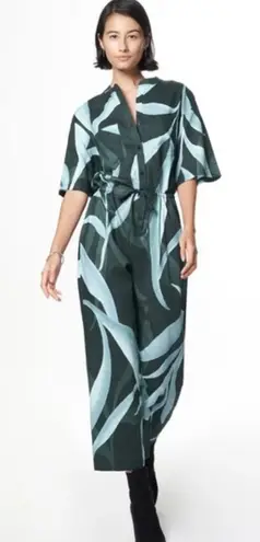 The Kit by Daniel Vosovic Aqua Jungle Light Cotton Slub Issa Jumpsuit Size S Blue