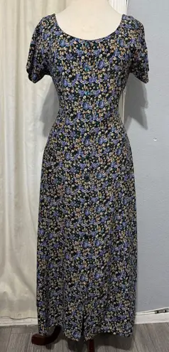 Erika Vintage 90s Floral Print Maxi Dress Short Sleeve Scoop Neck Women Boho S