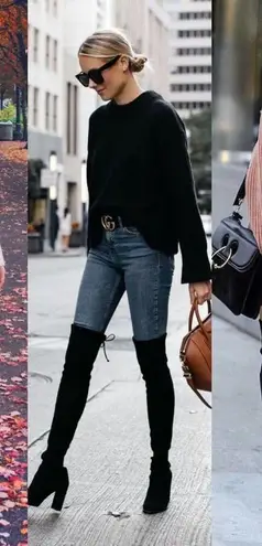 Top Moda Luxe Black Vegan Suede lace up Over the Knee Boots size 7.5 New in Box