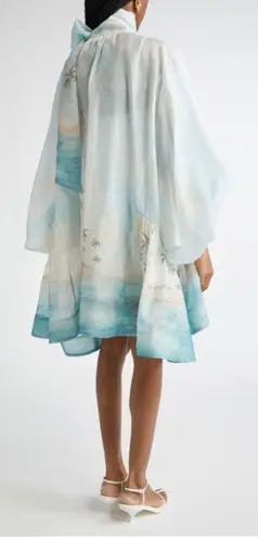 Zimmermann Seascape Illuminate Billow Organza Mini Dress Blue Silk Linen XS NWT