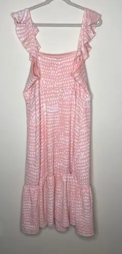 BCBG Paris Ruffle Strap Midi Dress Blush Pink White Polka Dots Womens Size XL