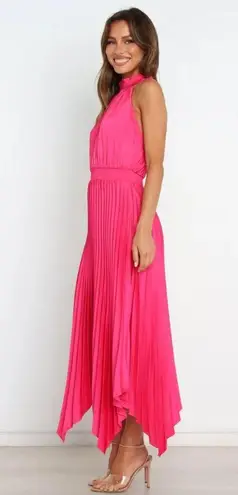 Petal and Pup  Dominique Hot Pink Satin Pleated Maxi Dress 6