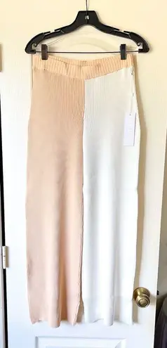 Ronny Kobo Two Tone Ribbed Knit Wide Leg Pants Beige White Medium NWT