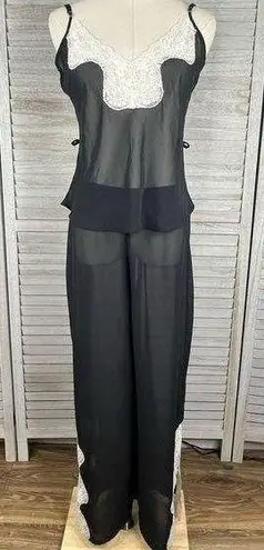 Marshalls Sheer Cami & Pants Lingerie/Pajama Set Black with White Lace Trim-Large