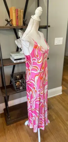 L'Agence Jodie Silk Midi Slip Dress Orange Rose Abstract Swirl Womens 10