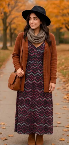 Handbook Petite Maxi Dress P Geometric Print Sleeveless Deep V Back Boho Chic