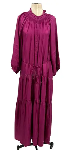 Apiece Apart Trinidad Maxi Dress Silk Long Sleeve Pink Purple Plus Size 2X