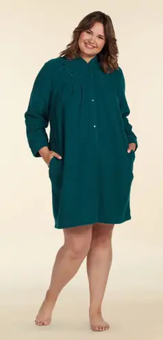 Miss Elaine Robe Womens Large Emerald Green Fleece Long Snap Front Soft Lounge