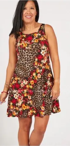 NWOT Heimish U.S.A. Animal Print Floral Design Shift Dress Black Red Size 3XL
