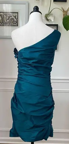 Badgley Mischka Teal Blue Green One-Shoulder Mini Dress 12
