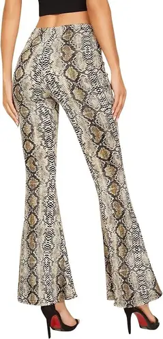 WDIRA Snakeskin Print Stretchy Flare Leg Pants Tan Size L