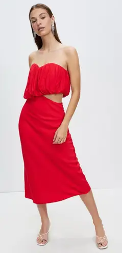 Third Form Overflow 2.0 Strapless Midi Dress Size 8 Red Satin Strapless Cocktail - Image 1