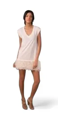 Haute Hippie 100% Cotton T-shirt Dress with Tulle Petal Ruffle Skirt