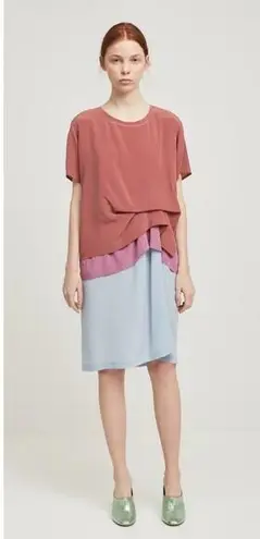 Sies Marjan Sies Marian 100% Silk Blue & Blush Joey Color Block T-shirt Dress, sz 2