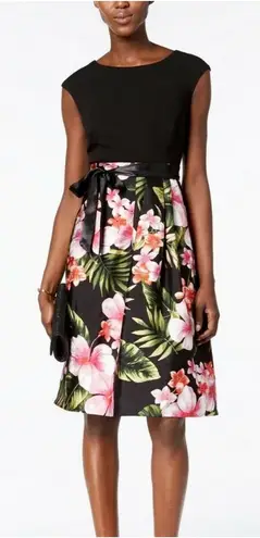 Sangria Black Floral Fit & Flare Dress Sleeveless Party Cocktail Size 16 NWT