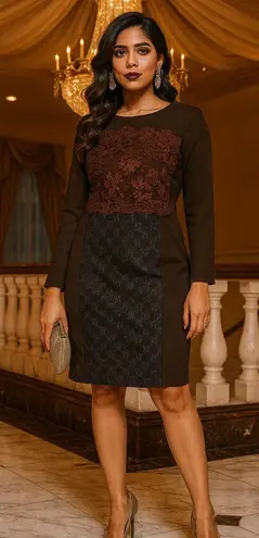 Shannon McLean Lace Tweed Dress Brown Vintage Dark Academia Career Event