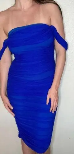 NWT Emprada Kat Royal Blue Mesh Off Shoulder Dress Size Medium