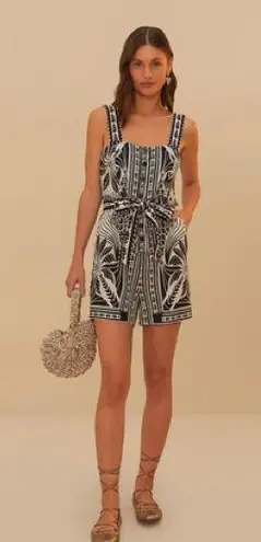 Farm Rio Off-White Monochrome Elegance Scarf Lenzing Romper, Size Medium, $190