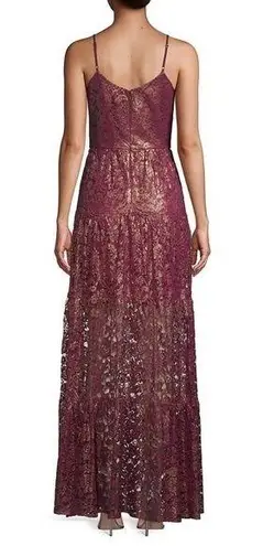 Dress the Population Antoinette Burgundy and Gold Foil Lace Gown NWOT