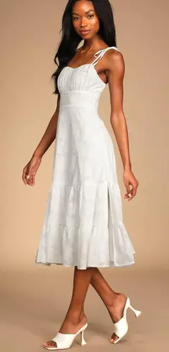 Lulus Sweet Sentiments White Jacquard Tiered Midi Dress Size L