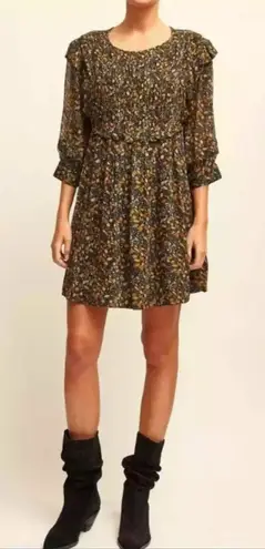 Ba&sh Sandra Ruffled Georgette Mini Dress In Brown Carbone Sz Medium