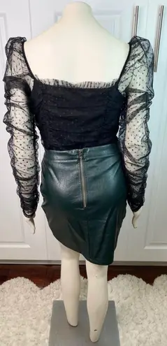Zeagoo Forest Green High Waist Stretchy Leather Skirt w/ Zipper