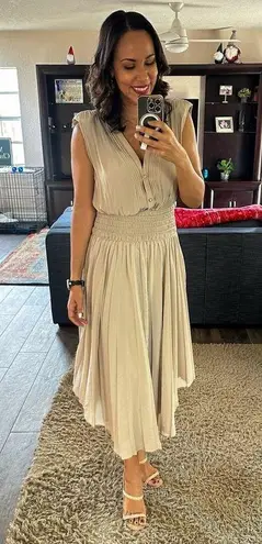 Ramy Brook Brown Crepe Hourglass V-Neck Smocked Waist Preslie Dress Size XL