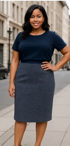 NWT Boden Navy White Tweed Pencil Skirt US 14R UK 18R Office Career Classic Black Size 14